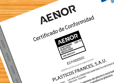 Certificado AENOR contenido plástico reciclado